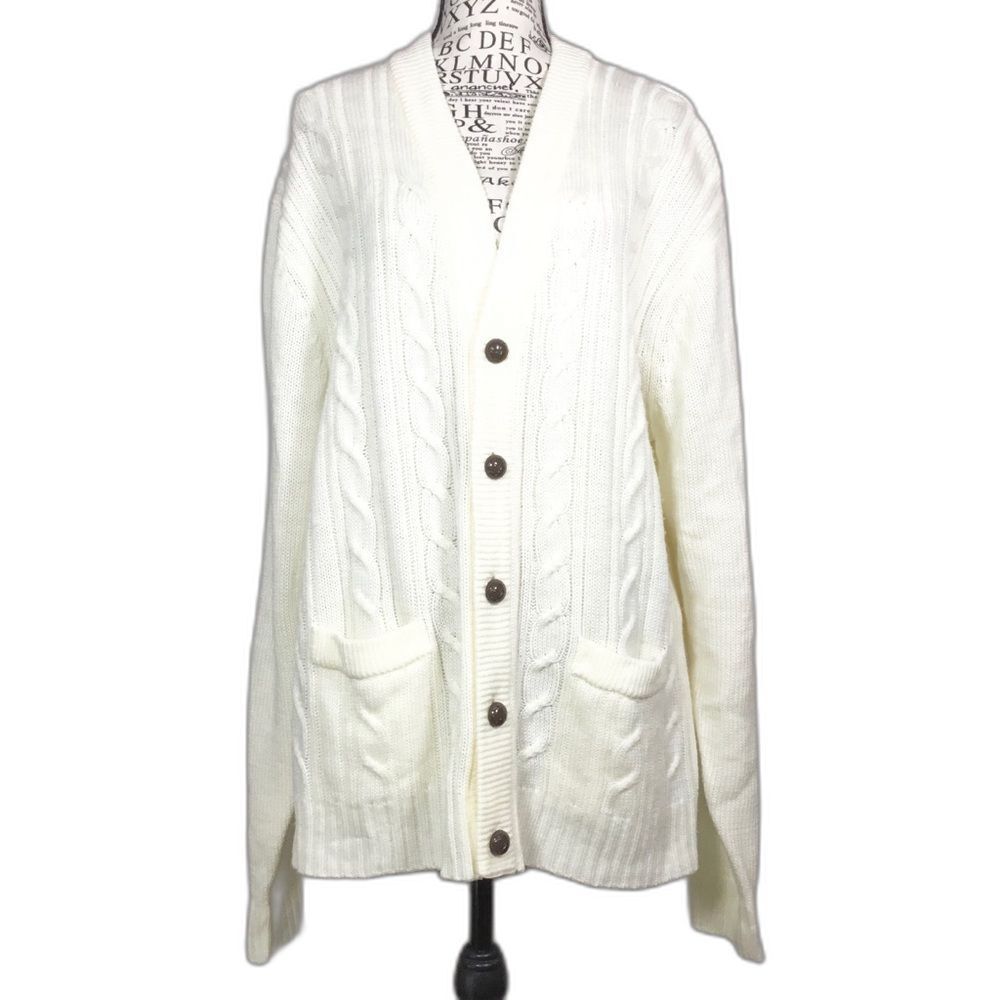Cream cable knit button down cardigan sweater grandpacore fishermen size L